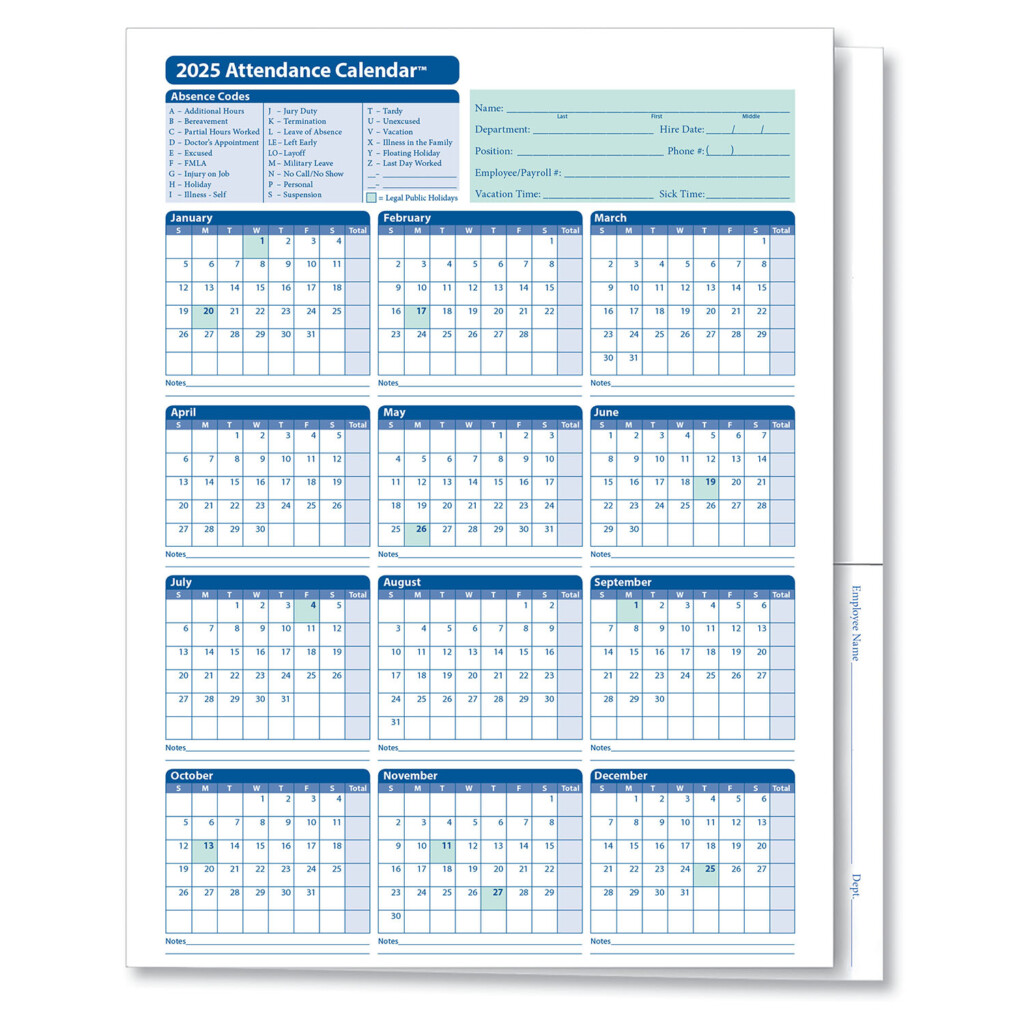 2025 Attendance Calendar Printable Jonathan Bury