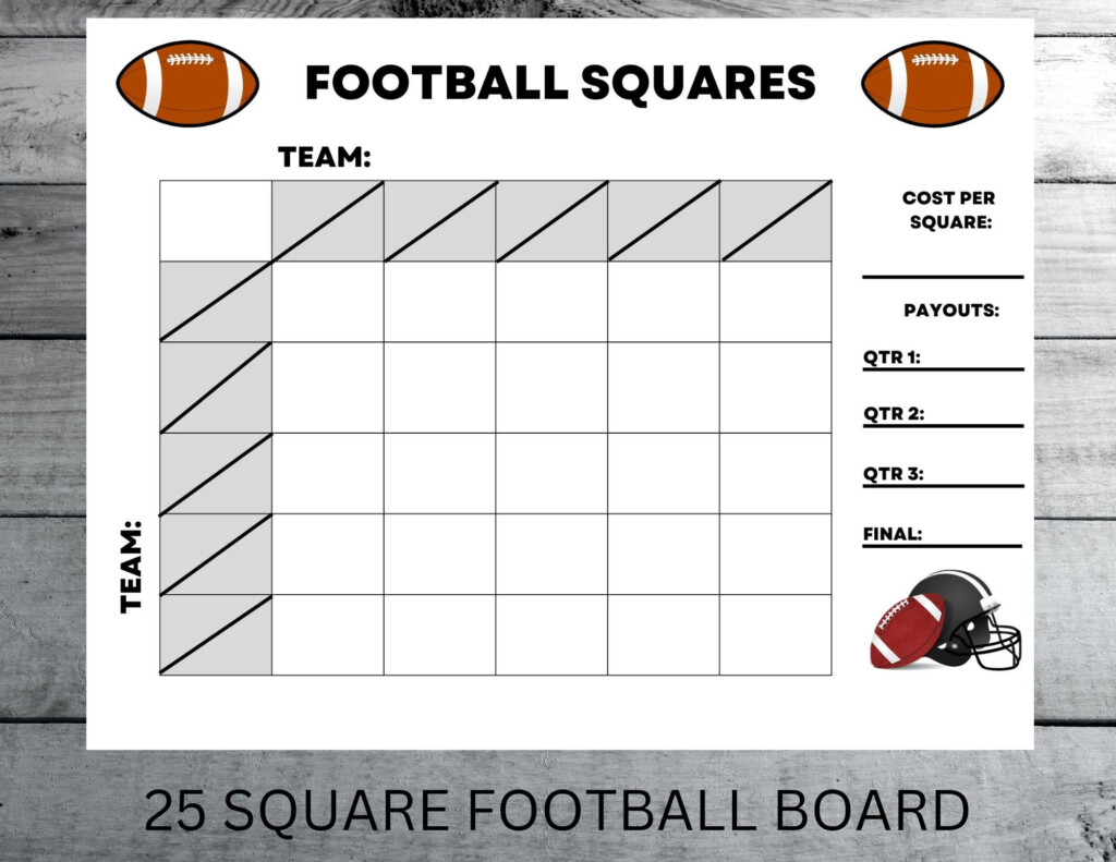 25 Square Football Square Game Final The Big Game Board Sports 