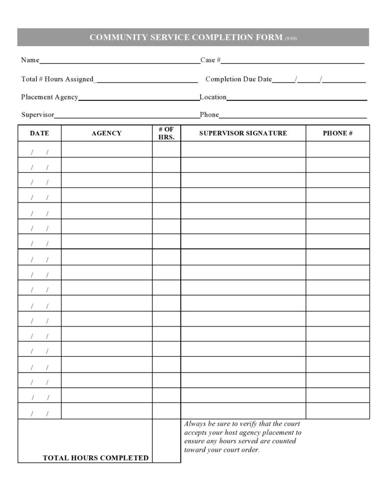 44 Printable Community Service Forms MS Word TemplateLab