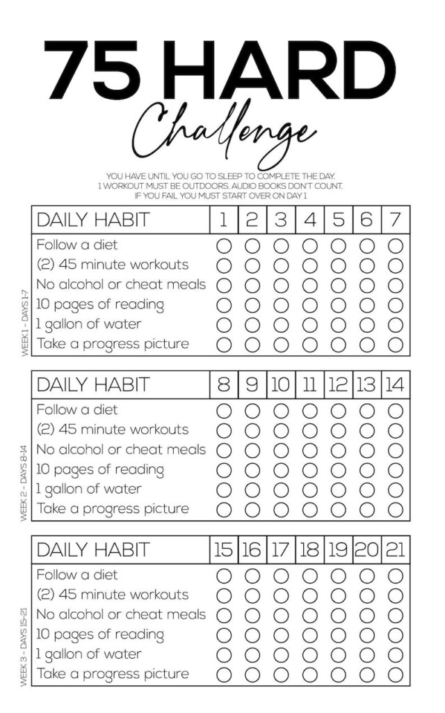 75 Hard Challenge Calendar Preschool Calendar Printable