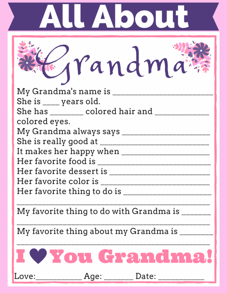 All About My Grandma Free Printable Printable Templates
