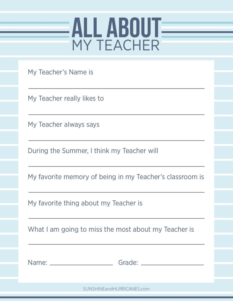 All About My Teacher Questionnaire Free Printable Free Templates 