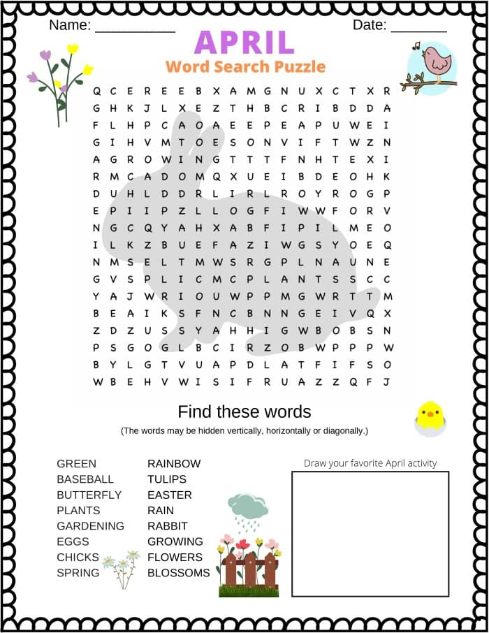 April Word Search Puzzle free Printable PDF Puzzletainment Publishing