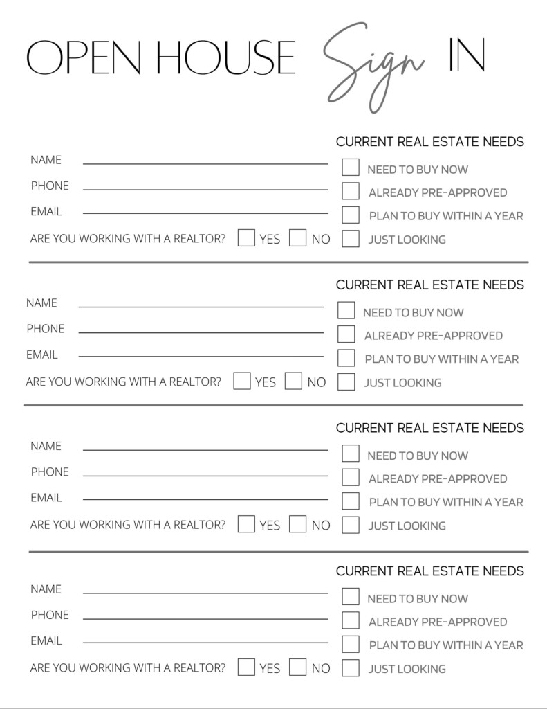 Best Seller Open House Sign In Sheets Editable Real Estate Marketing 