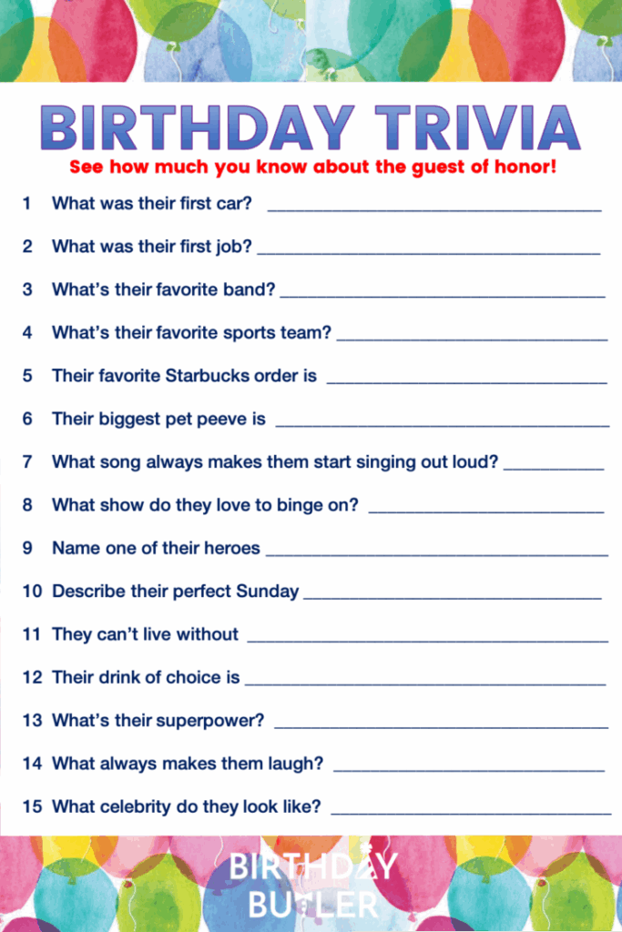 Birthday Party Printable Games