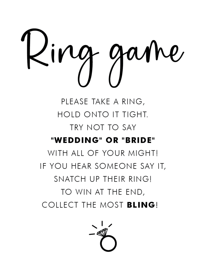 Bridal Shower Ring Game Basic Rules Free Printable Sign