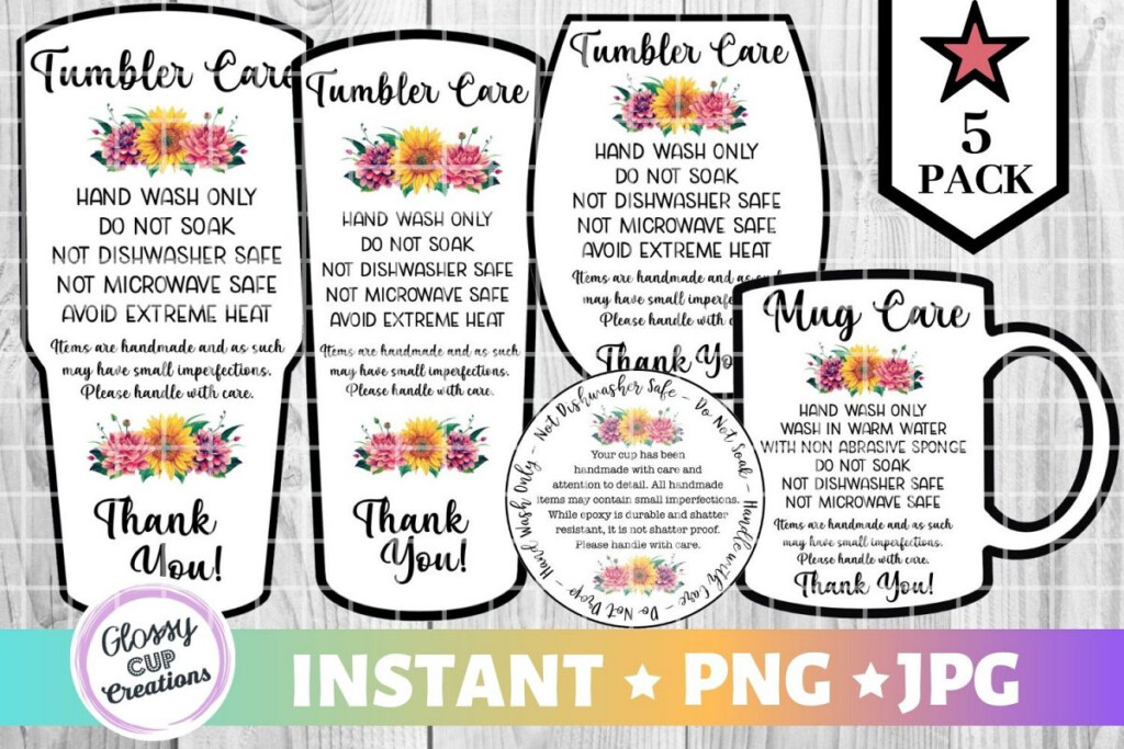 Care Instruction Free Printable Tumbler Care Cards