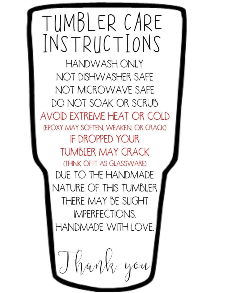 Care Instruction Free Printable Tumbler Care Cards
