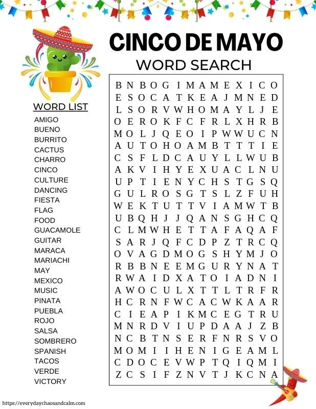 Celebrate Cinco De Mayo With Free Printable Word Searches
