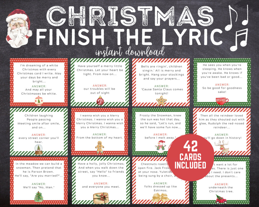 Christmas Carol Finish The Lyric Game Printable Christmas Etsy