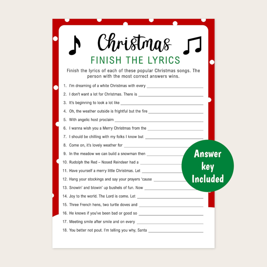 Christmas Finish The Lyrics Game Printable Christmas Game Finish 
