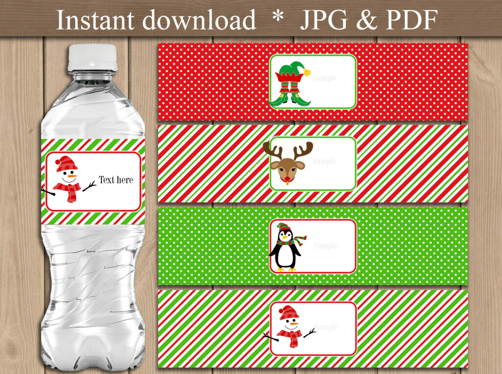 Christmas Water Bottle Labels Printable Water Bottle Etsy