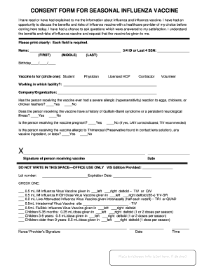 Consent Form Influenza Vaccine Fill Out And Sign Printable PDF 