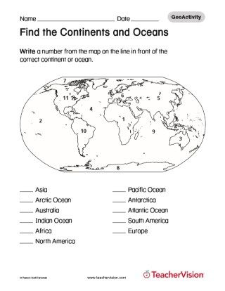 Continents And Oceans Worksheets