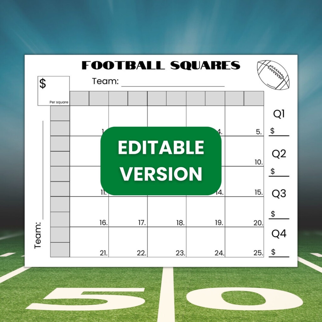Editable 25 Football Squares Game Printable Football Fundraiser 