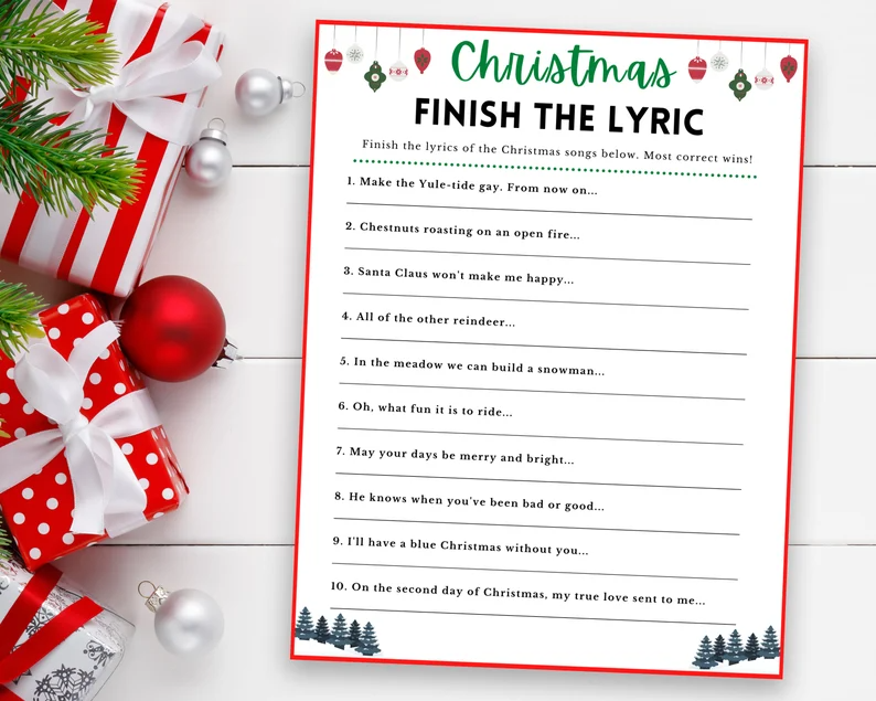 Finish The Christmas Lyrics Printable Printable Word Searches