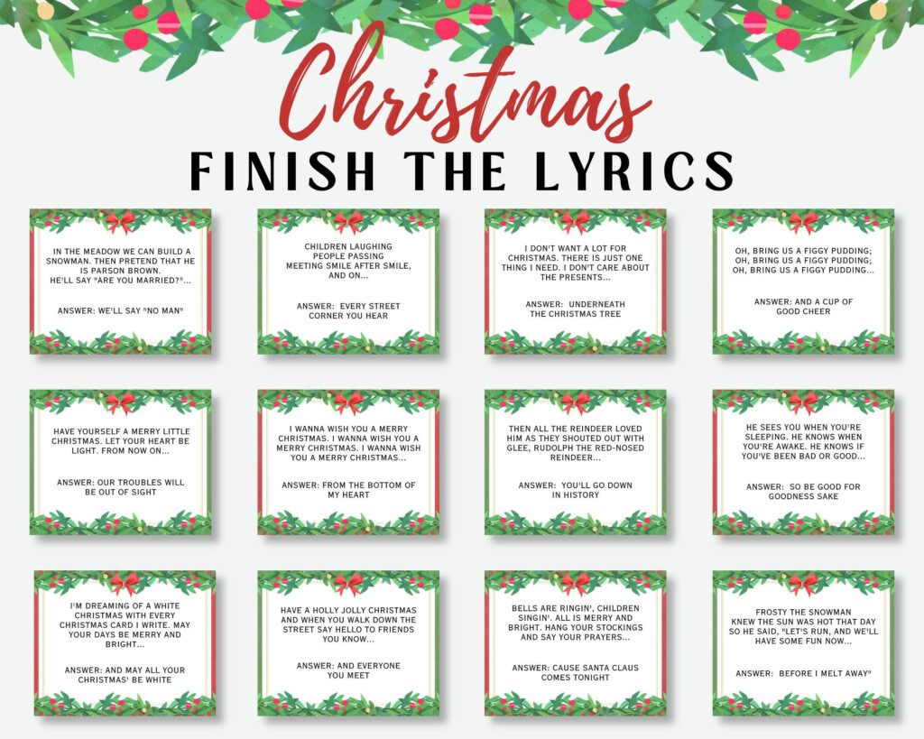 Finish The Christmas Song Lyrics Game Printable Educational Printable 