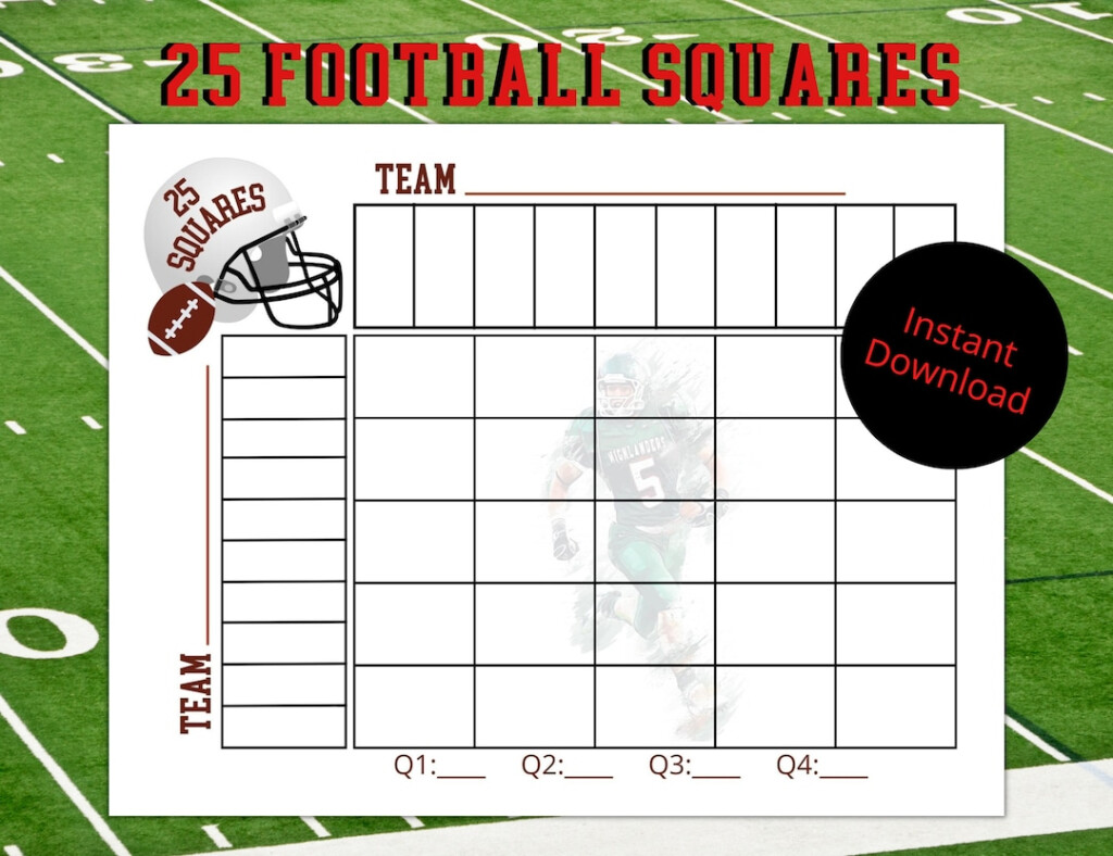 Football 25 Squares Game Football Squares Grid Printable Superbowl 