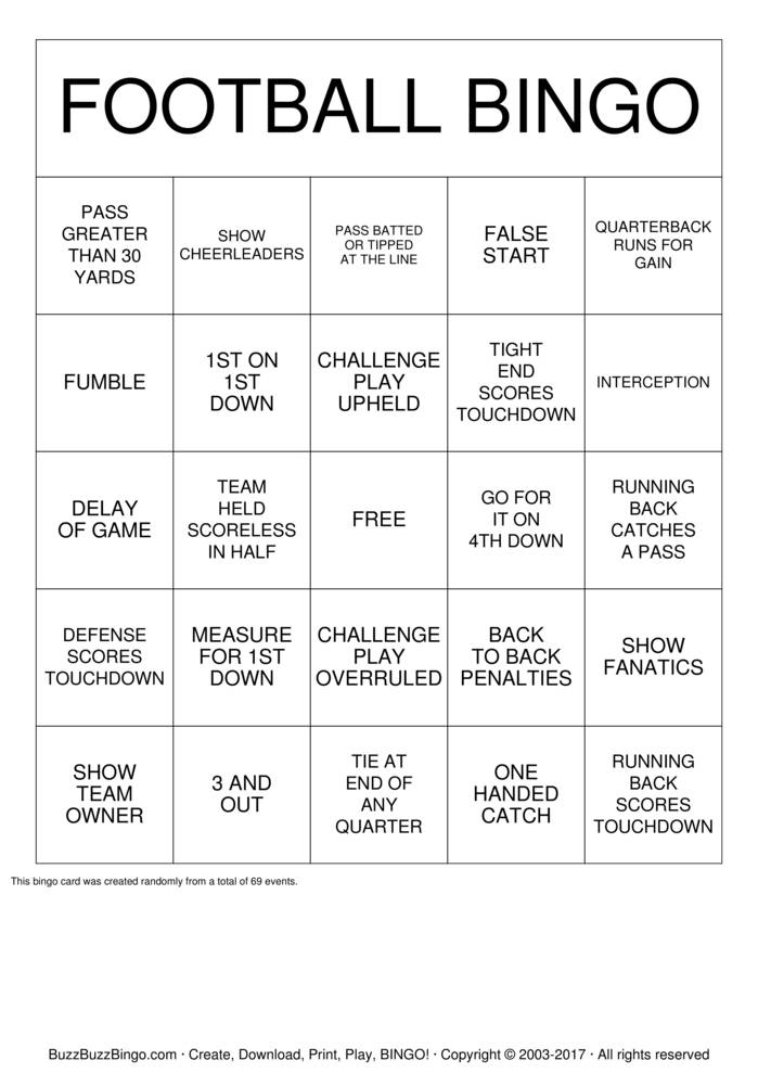 Football Bingo Free Printable Printable Templates Free