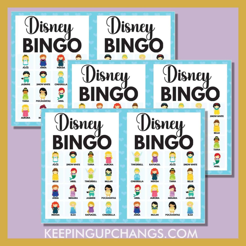 Free DISNEY PRINCESS BINGO 4x4 5x5 Game Card Printables Color 