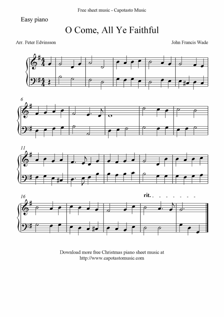 Free Easy Christmas Piano Sheet Music O Come All Ye Faithful