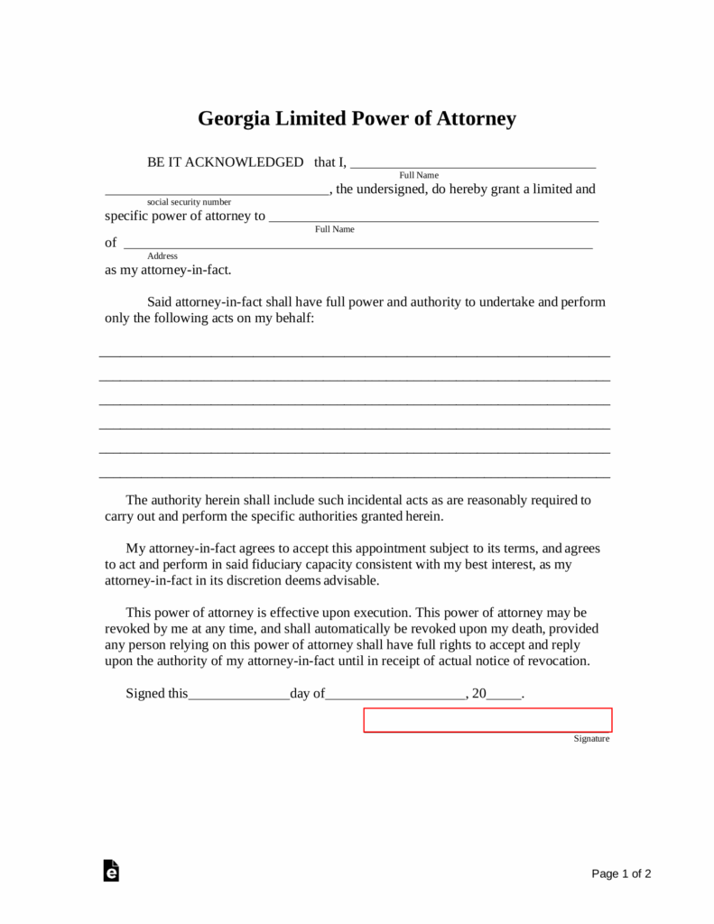 Free Georgia Limited Power Of Attorney Form PDF Word EForms