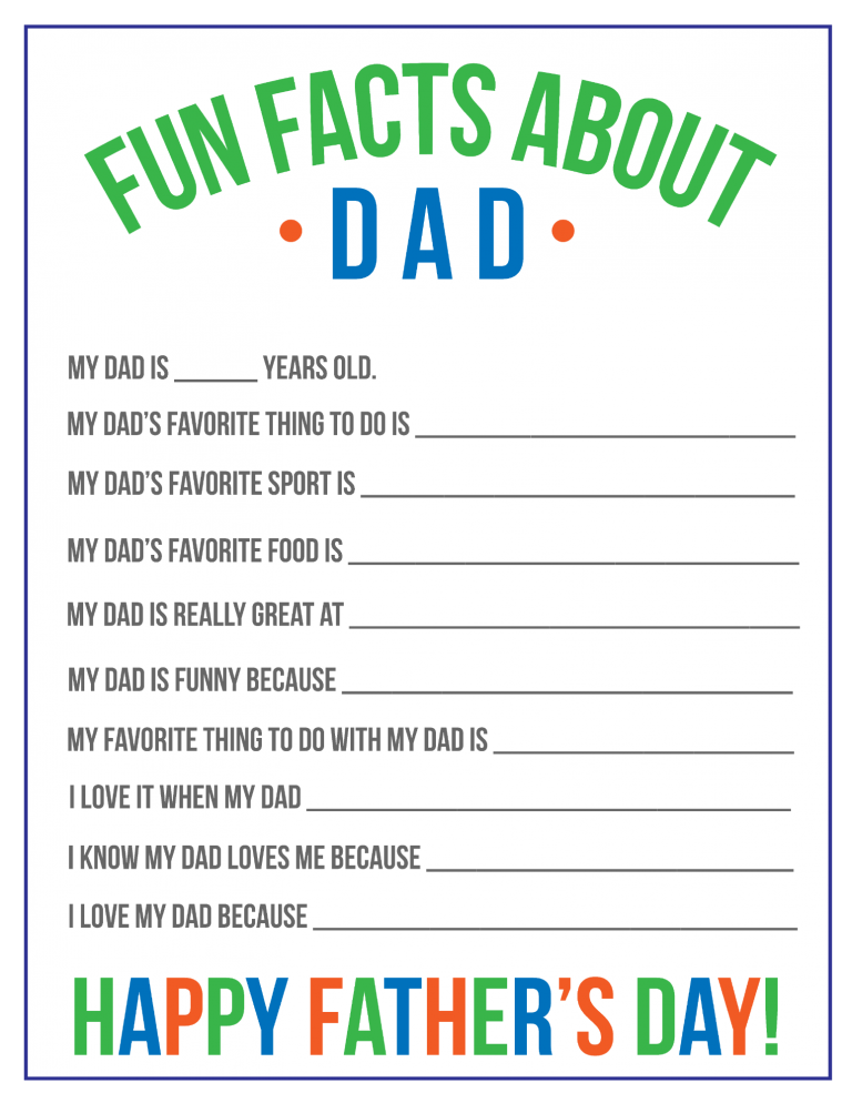 Free Printable All About My Dad Worksheet