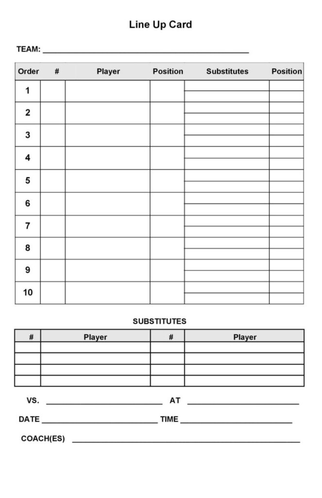 Free Printable Baseball Lineup Card Pdf