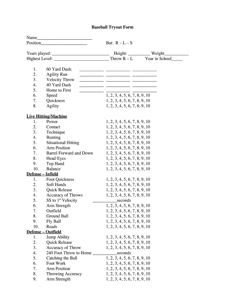 Free Printable Baseball Tryout Evaluation Form Printable Templates