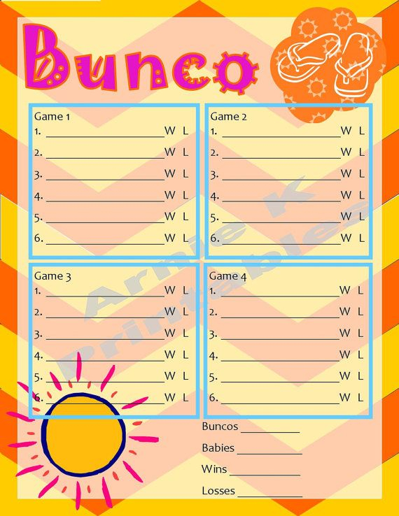Free Printable Bunco Score Sheets Summer