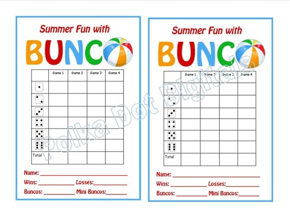 Free Printable Bunco Score Sheets Summer