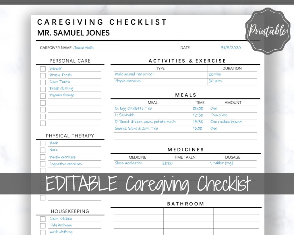 Free Printable Caregiver Daily Checklist Template Printable Templates