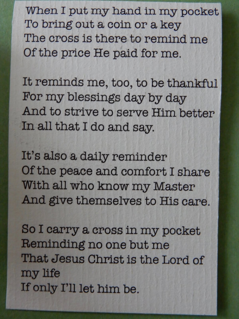 Free Printable Cross In My Pocket Poem