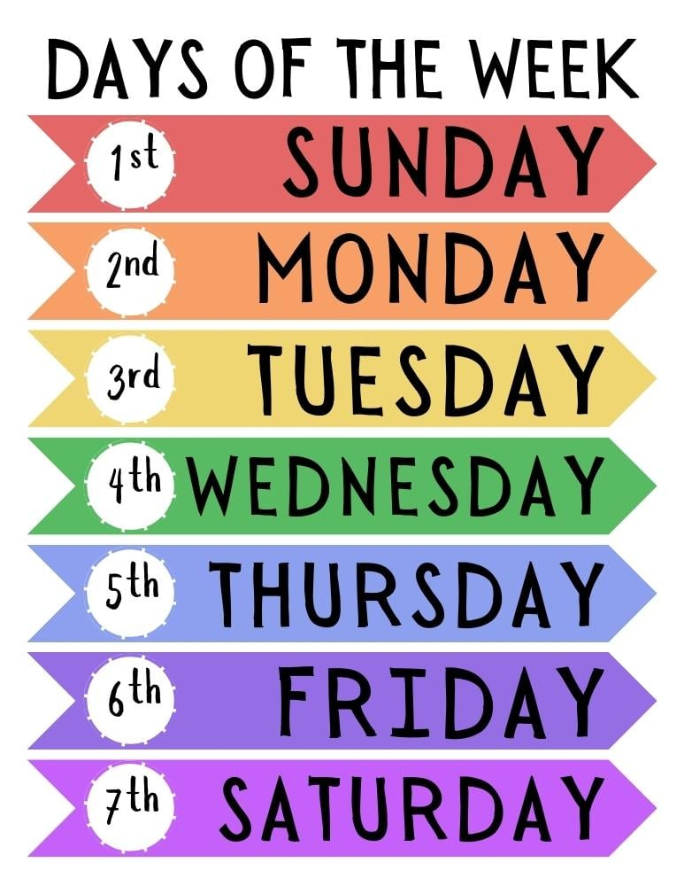 Free Printable Days Of The Week Charts