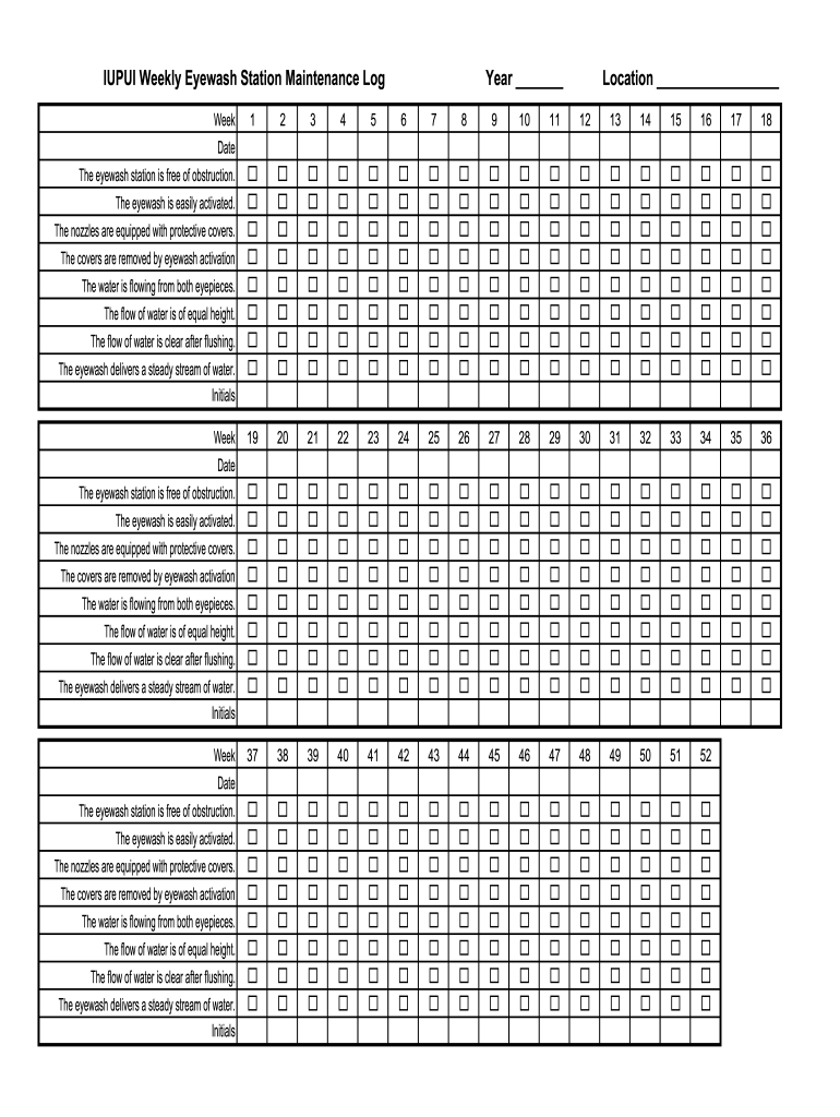 Free Printable Eye Wash Station Inspection Sheet Fill Out Sign 