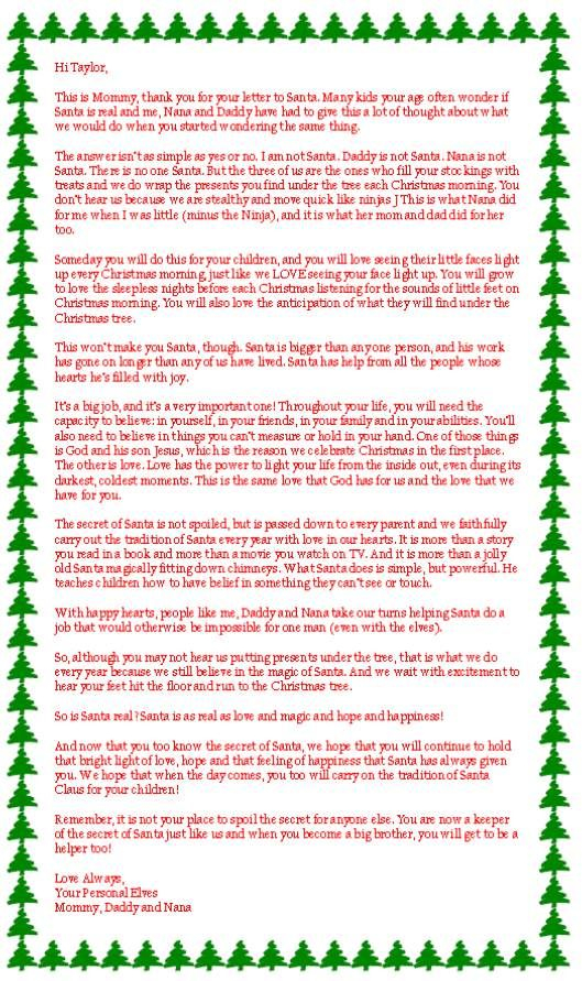 Free Printable Letter Explaining Santa