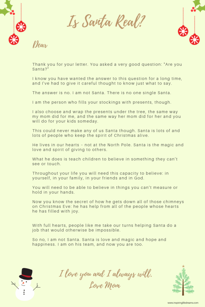 Free Printable Letter Explaining Santa