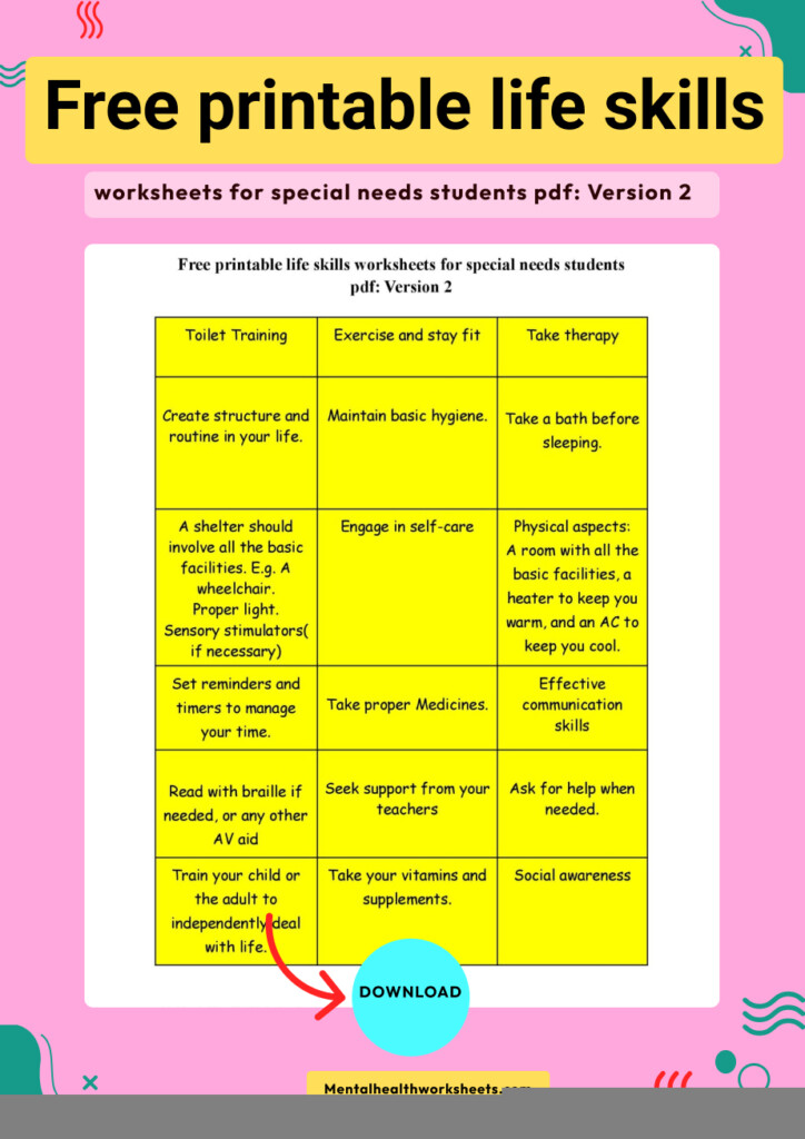 Free Printable Life Skills Worksheets For Special Needs Students Pdf 