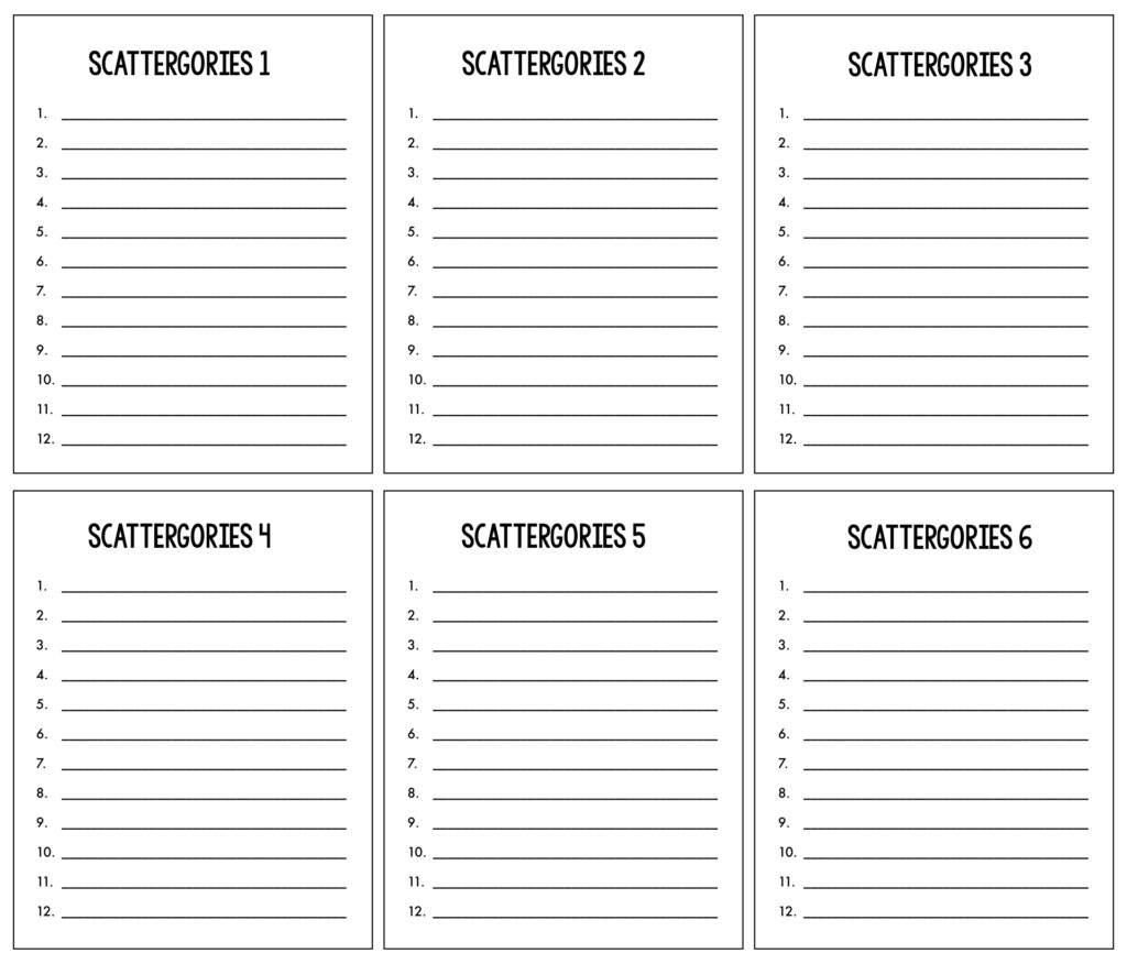 Free Printable Scattergories Answer Sheets Printable Templates
