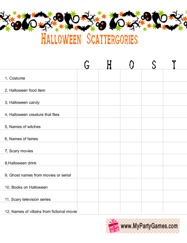 Free Printable Scattergories Inspired Halloween Game