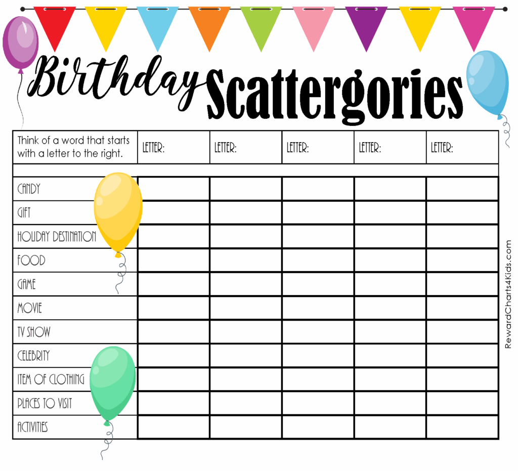 FREE Printable Scattergories Lists Instant Download