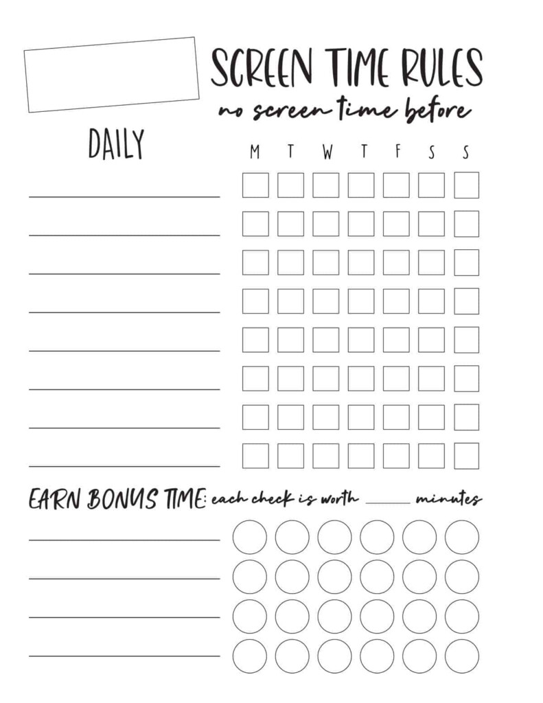 Free Printable Screen Time Charts