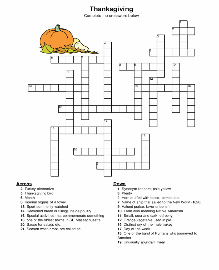 Free Printable Thanksgiving Crossword Puzzles