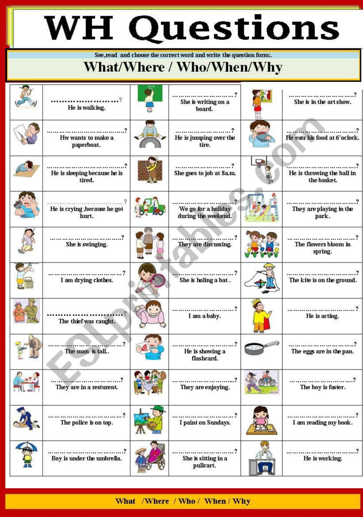 Free Printable Wh Questions Worksheets Printable Word Searches