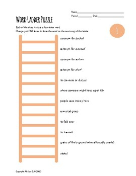 Free Printable Word Ladders