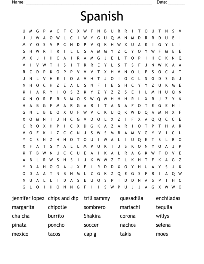 Free Spanish Word Search Printable