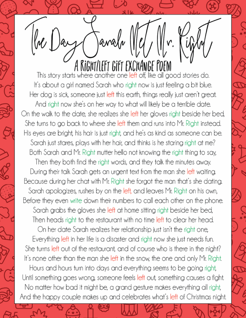 Funny Printable Left Right Game Story Any Occasion Printable Sight 