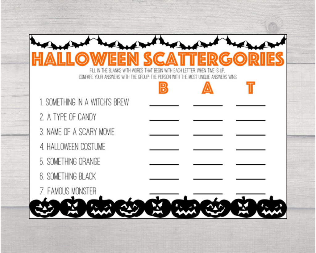 Halloween Scattergories Printable Halloween Game Printable Digital 