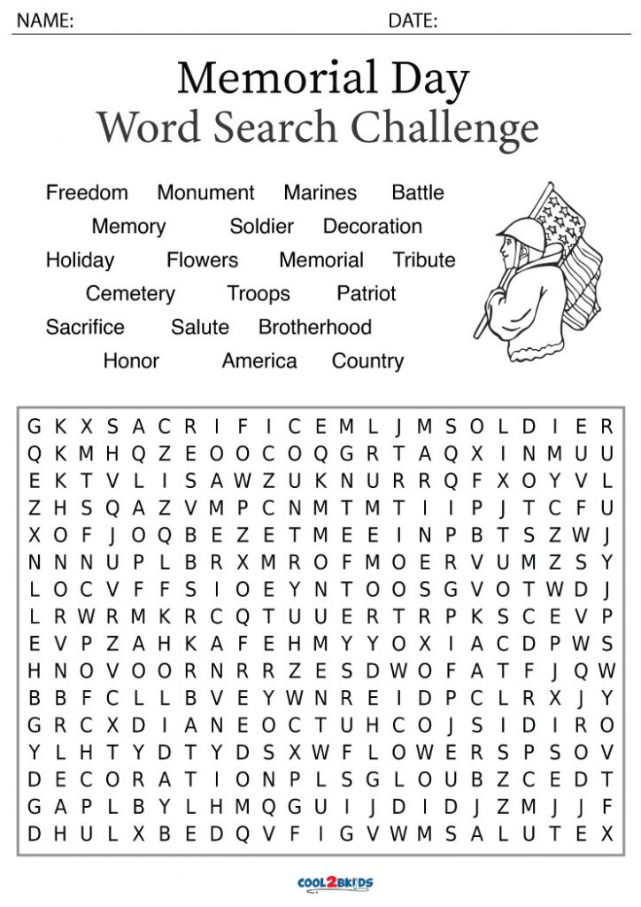 Memorial Day Printable Word Search