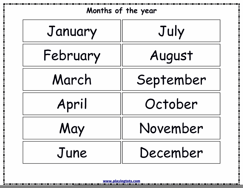 Months Of The Year Printables Pdf Free